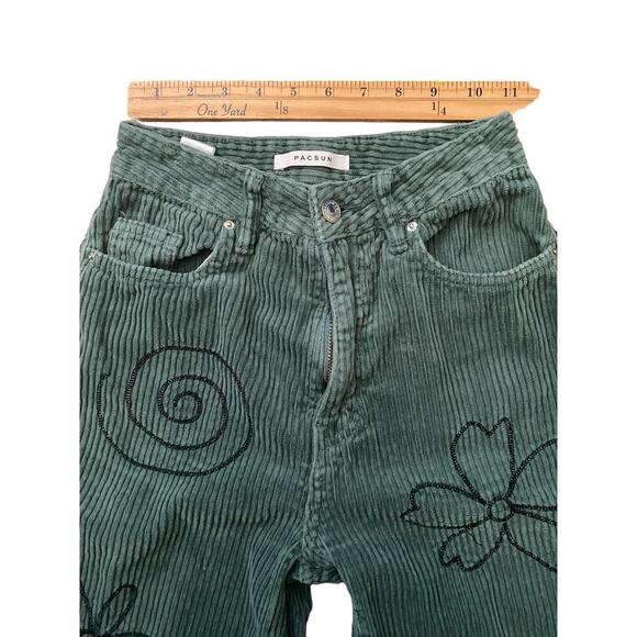 PacSun Green Corduroy Floral Embroidered Y2K 90s Boyfriend Women's Jeans Size 24 - Picture 8 of 10